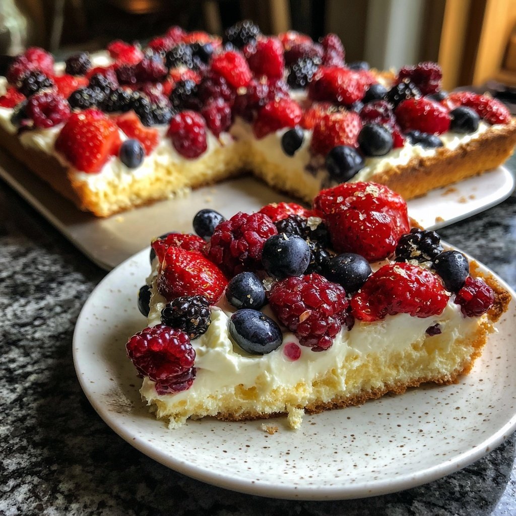 Blechkuchen mit Zitronencreme und Beeren