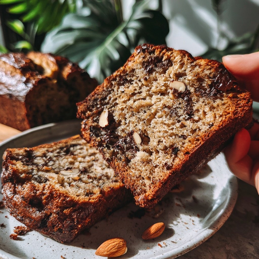 Bananenbrot mit Zartbitterschokolade und Mandeln