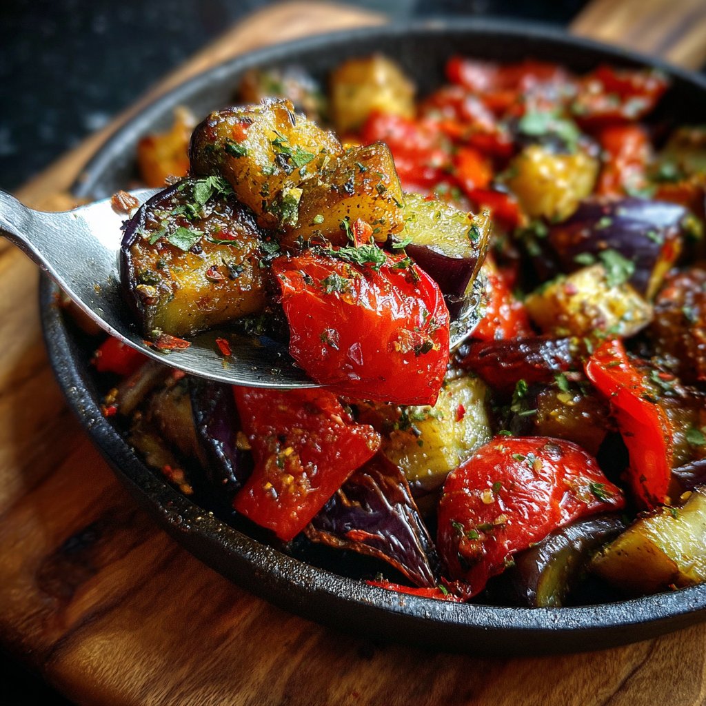 Auberginenpfanne würzig abgeschmeckt