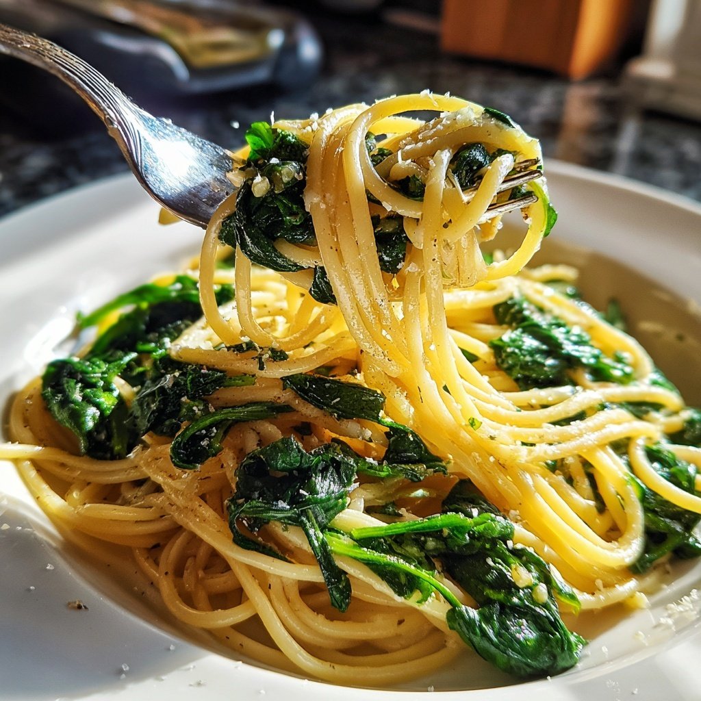 Spaghetti mit Spinat und Knoblauch