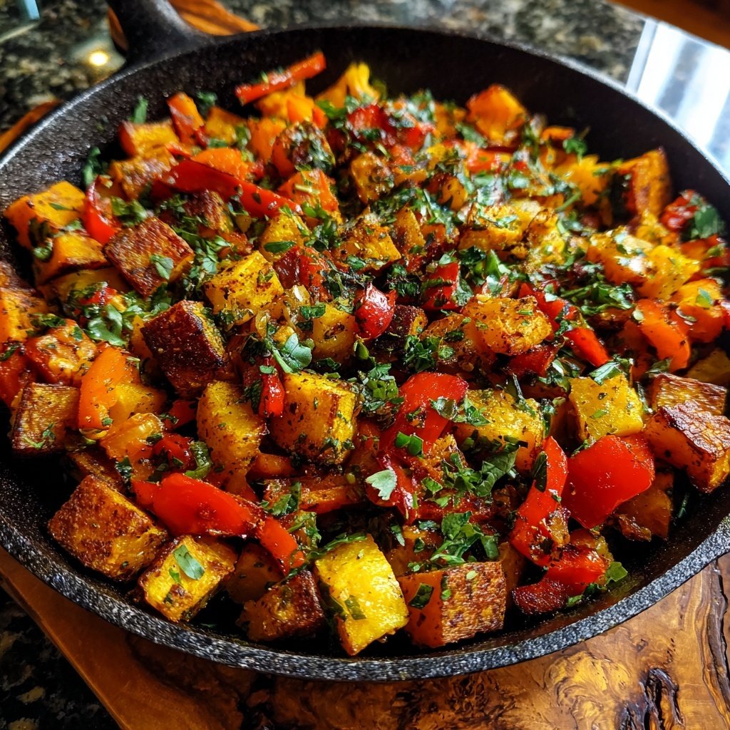 Vegetarisches Abendessen mit Süßkartoffelpfanne