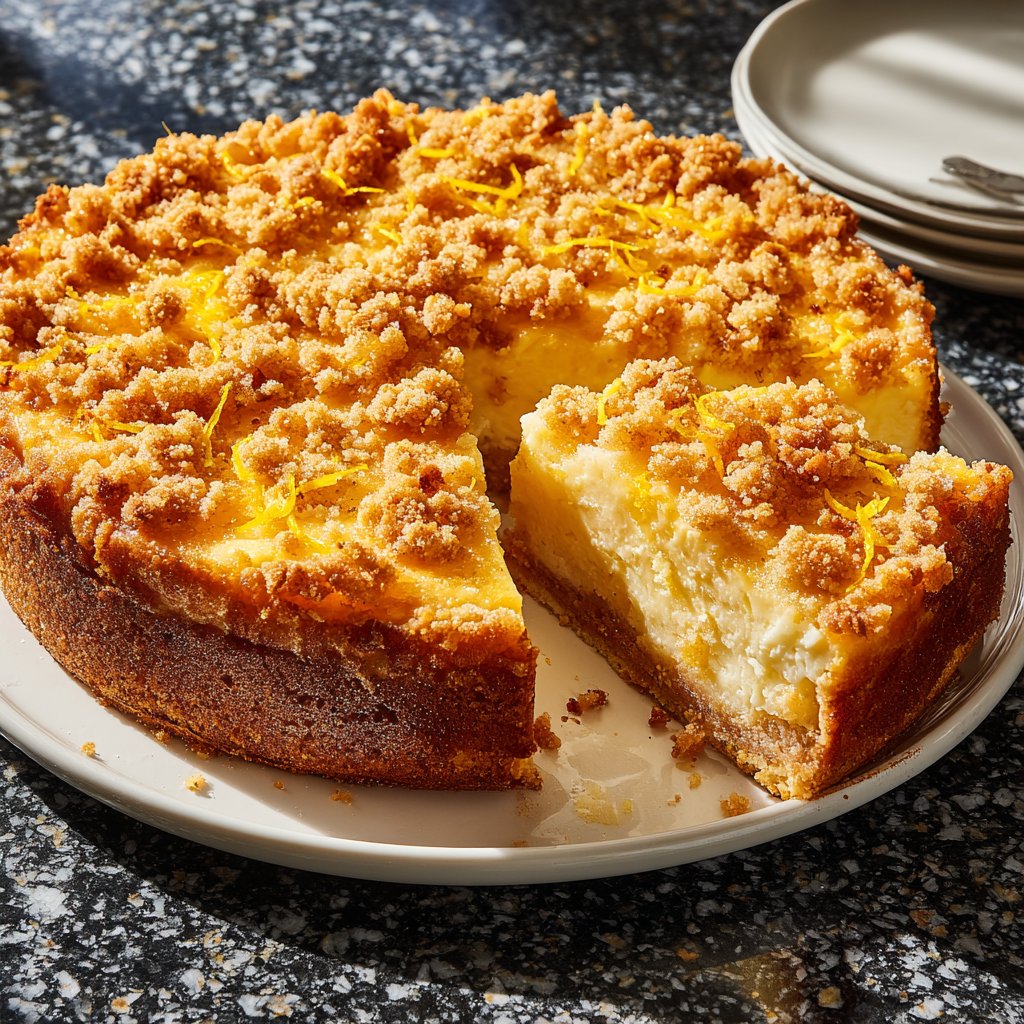Käsekuchen mit Zitronenstreuseln
